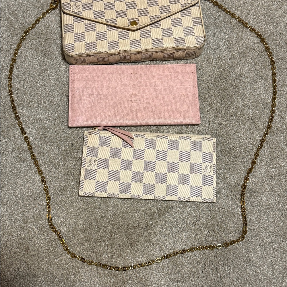 Designer-Inspired Pink and Ivory Check Crossbody Wallet Set